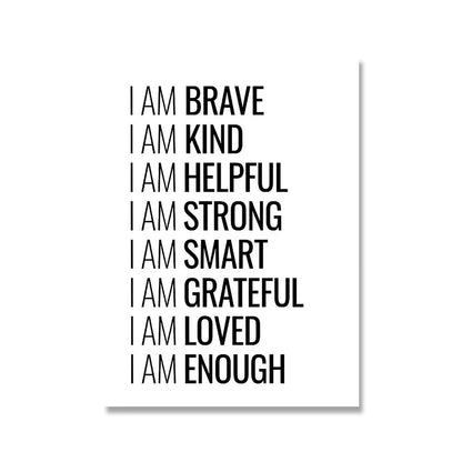 I Am Enough Inspirational Quotation Wall Art Canvas Print Black White Daily Mantra Motivational Poster For Bedroom Decor