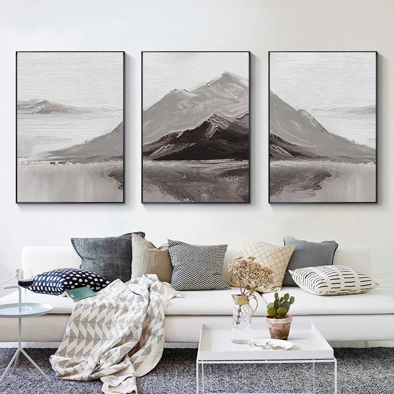 Abstract Gray Mountain Landscape Wall Art Canvas Prints Pictures For Modern Scandinavian Living Room Dining Room Art Decor