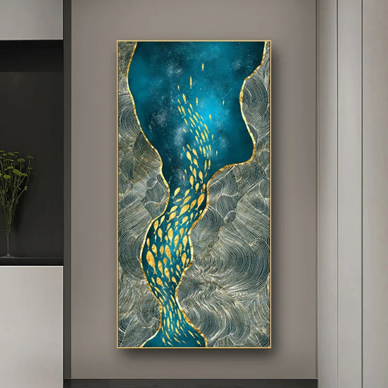 Abstract Green Aqua Auspicious Wall Art Canvas Prints Modern Poster For Living Room Dining Room Wall Art Decor