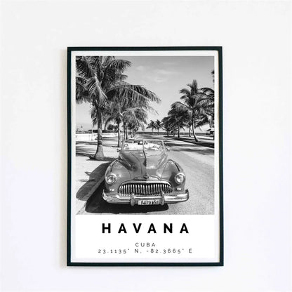 Cuba Havana Black & White Travel Poster Wall Art Canvas Prints For Living Room Dining Room