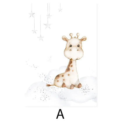 Baby Elephant Monkey Animals Nursery Wall Art Fine Art Canvas Prints Cute Pastel Poster For Baby's Room Kids Room Wall Decor