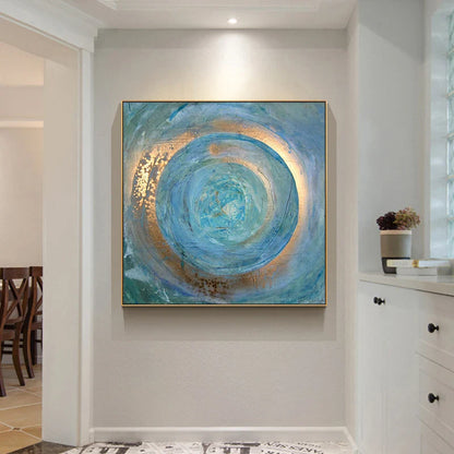 Blue Golden Swirl Circle Wall Art Canvas Prints Square Format Abstract Poster For Living Room Bedroom Office Art Decor