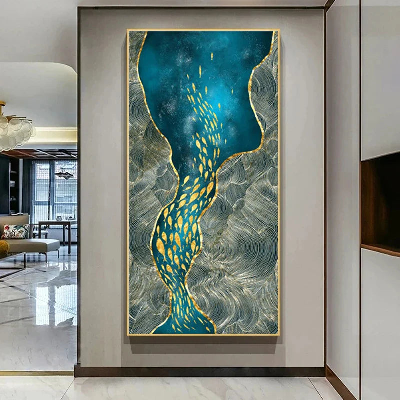 Abstract Green Aqua Auspicious Wall Art Canvas Prints Modern Poster For Living Room Dining Room Wall Art Decor