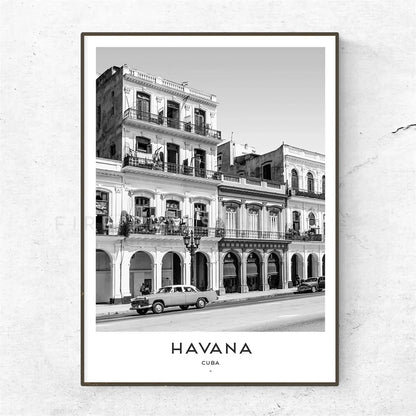 Cuba Havana Black & White Travel Poster Wall Art Canvas Prints For Living Room Dining Room
