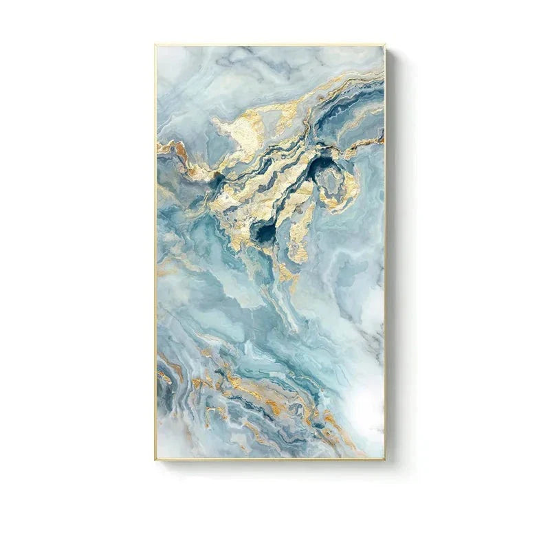 Blue Golden Liquid Marble Wall Art Canvas Prints For Modern Apartment Luxury Living Room Wall Decor