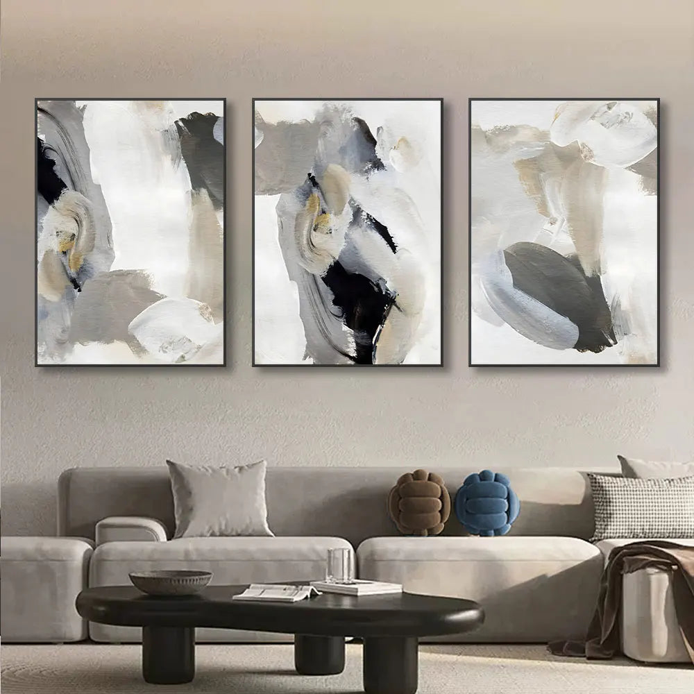 Abstract Brush Strokes Black White Wall Art Fine Art Canvas Prints For Modern Scandinavian Apartment Decor