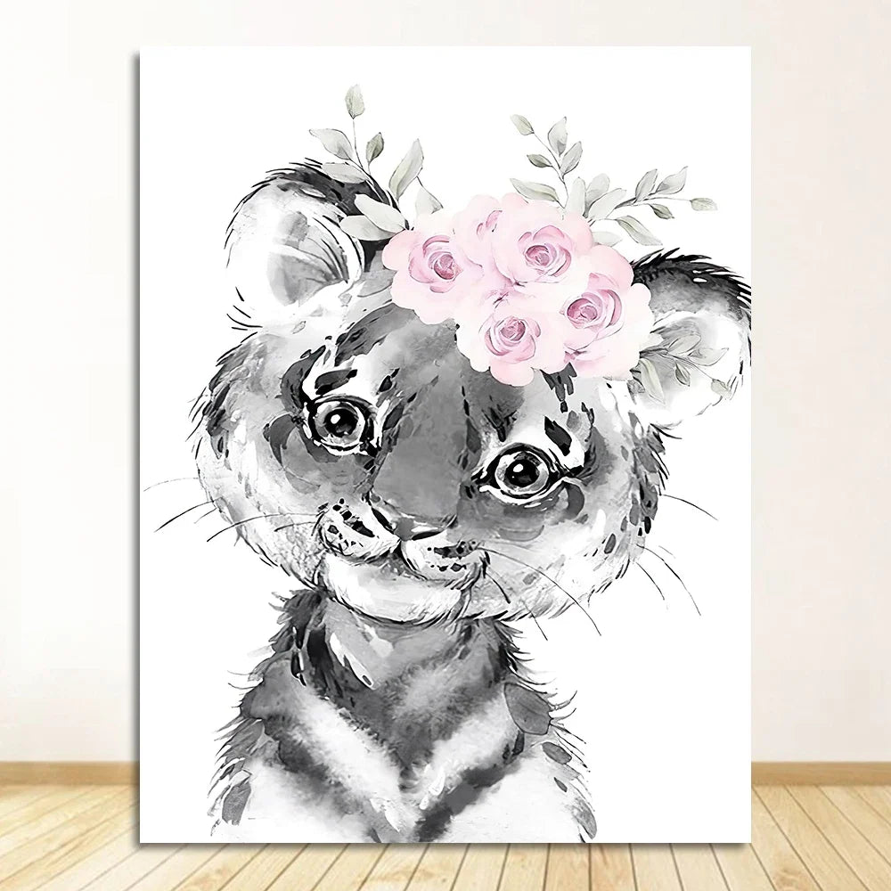Cute Animals Nursery Posters Personalized Baby's Name Wall Art Canvas Prints For Baby's Room Kids' Room Wall Decor