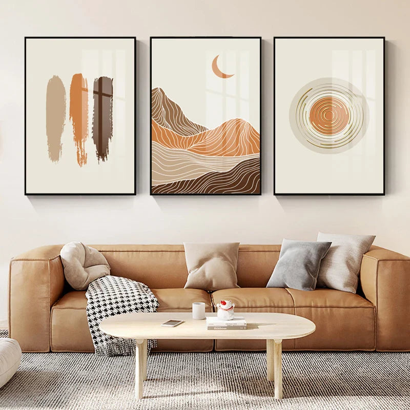 Abstract Terracotta Landscape Sun Moon Boho Wall Art Fine Art Canvas Prints For Living Room Bedroom Art Decor