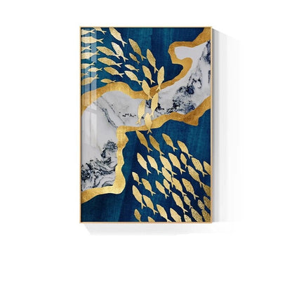 Abstract Auspicious Golden Fish Deep Blue Wall Art Fine Art Canvas Prints For Home Office Boutique Hotel Art Decor