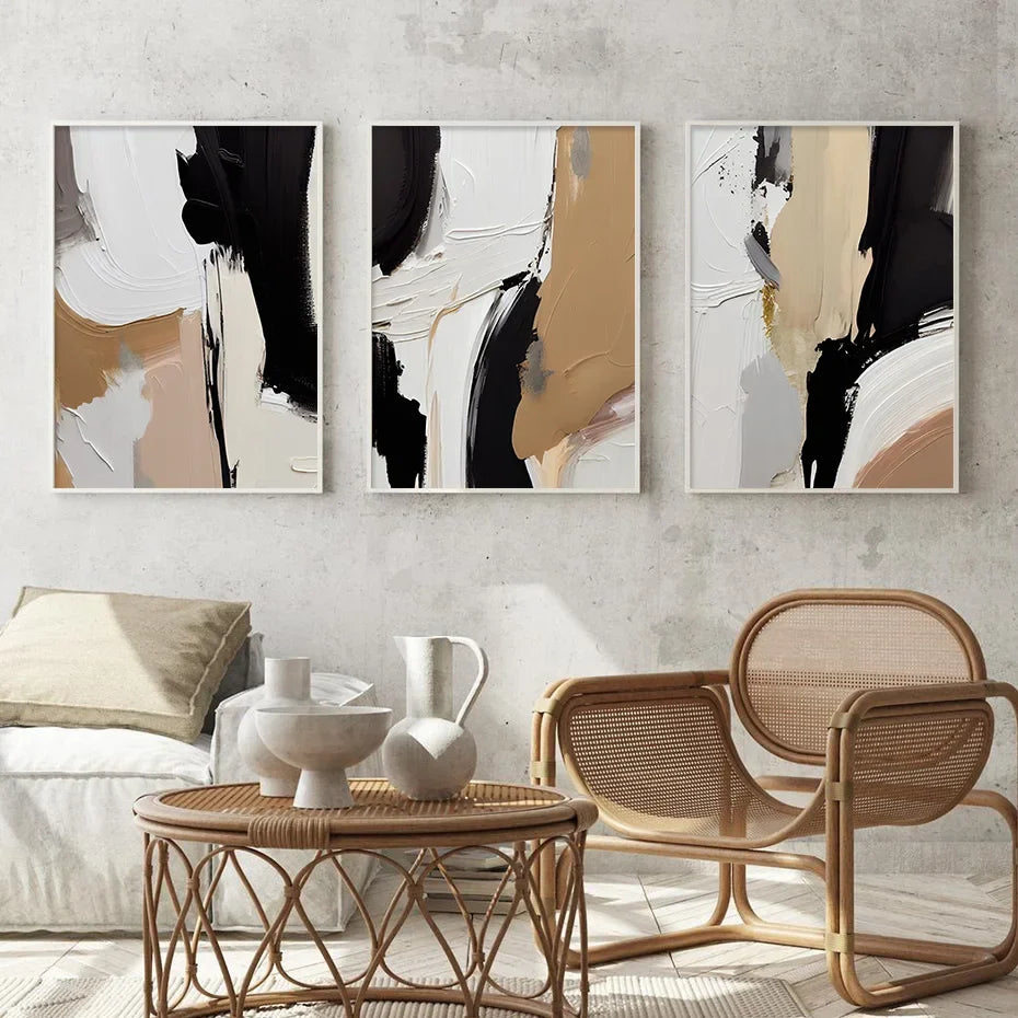 Earthen Abstract Monochrome Fusion Canvas Print Wall Art For Modern Living Room Bedroom Home Office Decor