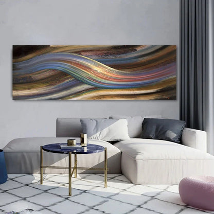Flowing Rainbow Abstract Wall Art Canvas Print Wide Format Modern Poster For Above The Bed