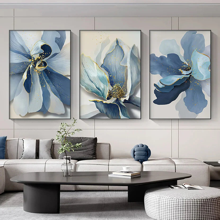 Large Blue Flowers Watercolor Wall Art Canvas Prints Botanical Abstract Posters For Modern Living Room Bedroom Wall Art Decor