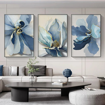 Large Blue Flowers Watercolor Wall Art Canvas Prints Botanical Abstract Posters For Modern Living Room Bedroom Wall Art Decor