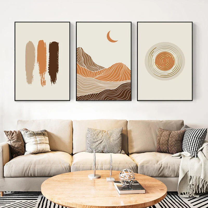 Abstract Terracotta Landscape Sun Moon Boho Wall Art Fine Art Canvas Prints For Living Room Bedroom Art Decor