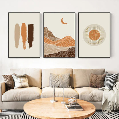 Abstract Terracotta Landscape Sun Moon Boho Wall Art Fine Art Canvas Prints For Living Room Bedroom Art Decor
