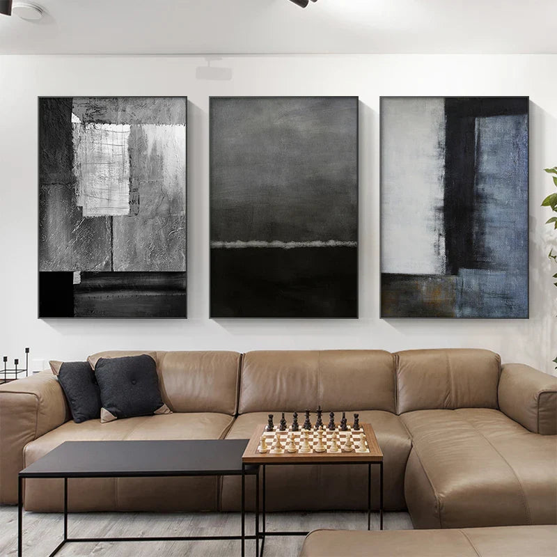 Abstract Blue Grey Industrial Wall Art Canvas Prints For Modern Living Room Dining Room Home Office Art Decor