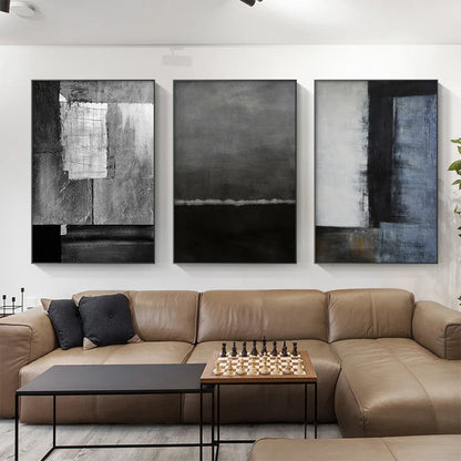 Abstract Blue Grey Industrial Wall Art Canvas Prints For Modern Living Room Dining Room Home Office Art Decor