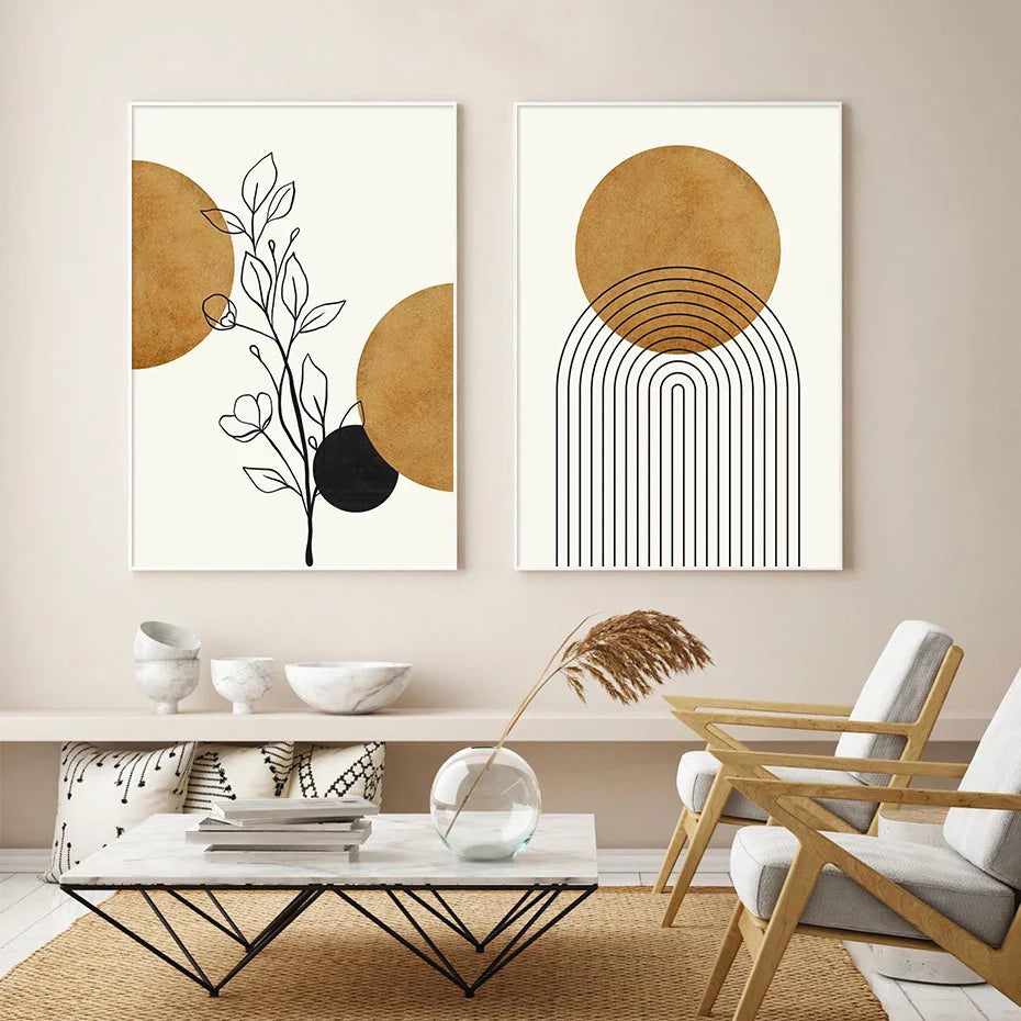 Abstract Geometric Boho Line Art Fine Art Canvas Prints Wall Art Minimalist Pictures For Living Room Dining Room Wall Decor