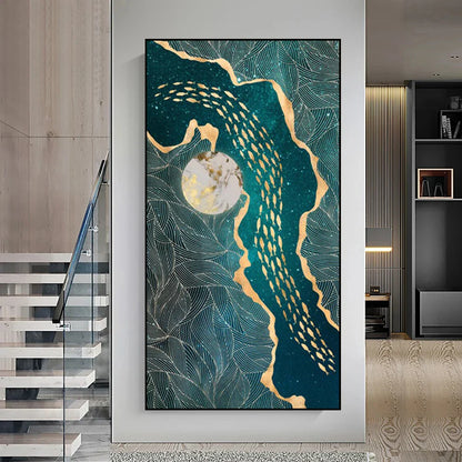 Abstract Green Aqua Auspicious Wall Art Canvas Prints Modern Poster For Living Room Dining Room Wall Art Decor