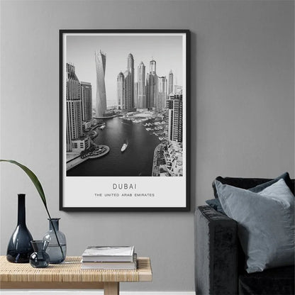 Dubai Skyline International Travel Wall Art Canvas Prints Black White Poster For Living Room Office Art Decor