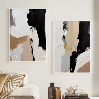 Earthen Abstract Monochrome Fusion Canvas Print Wall Art For Modern Living Room Bedroom Home Office Decor