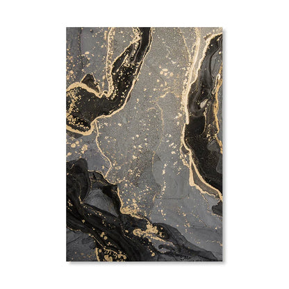 Abstract Black Gray Golden Liquid Marble Print Wall Art Fine Art Canvas Prints For Modern Apartment Living Room Home Office Decor