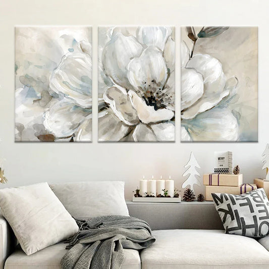 Large Beige White Floral Modern Wall Art Canvas Prints Botanical Poster For Living Room Bedroom Art Decor