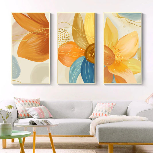 Orange Yellow Petal Flower Large Wall Art Canvas Prints For Living Room Home Decor
