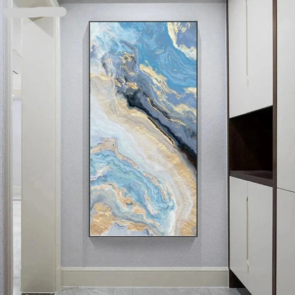 Blue Golden Liquid Marble Wall Art Canvas Prints For Modern Apartment Luxury Living Room Wall Decor