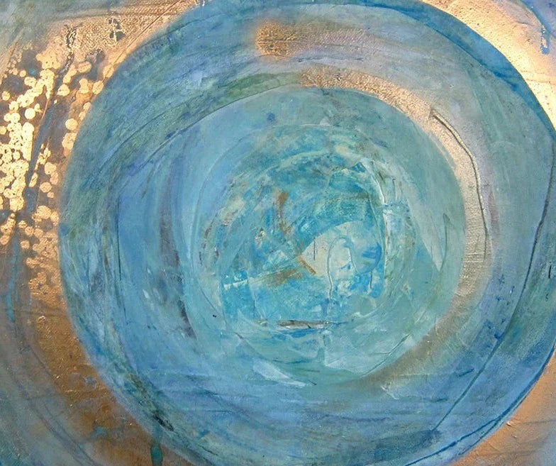 Blue Golden Swirl Circle Wall Art Canvas Prints Square Format Abstract Poster For Living Room Bedroom Office Art Decor