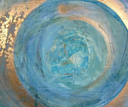 Blue Golden Swirl Circle Wall Art Canvas Prints Square Format Abstract Poster For Living Room Bedroom Office Art Decor