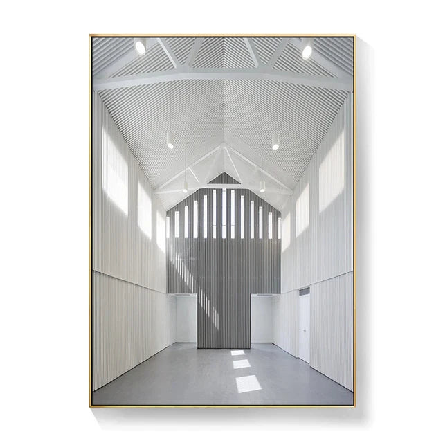 Black White Architectural Interiors Wall Art Canvas Prints For Modern Loft Living Room Home Office Decor