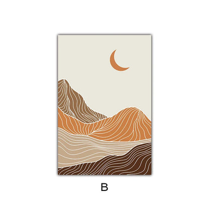Abstract Terracotta Landscape Sun Moon Boho Wall Art Fine Art Canvas Prints For Living Room Bedroom Art Decor