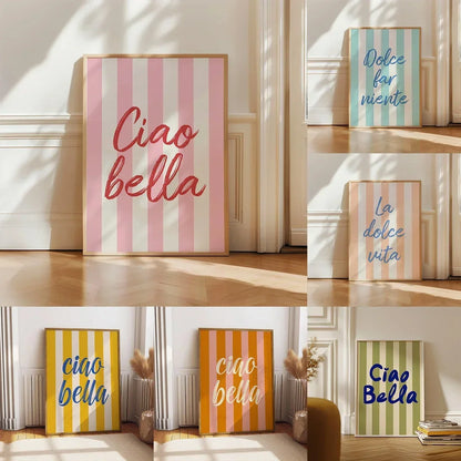 Ciao Bella Dolce Vita Quote Fashion Wall Art Canvas Prints Typographic Letters Posters Prints For Living Room Bedroom Art Decor