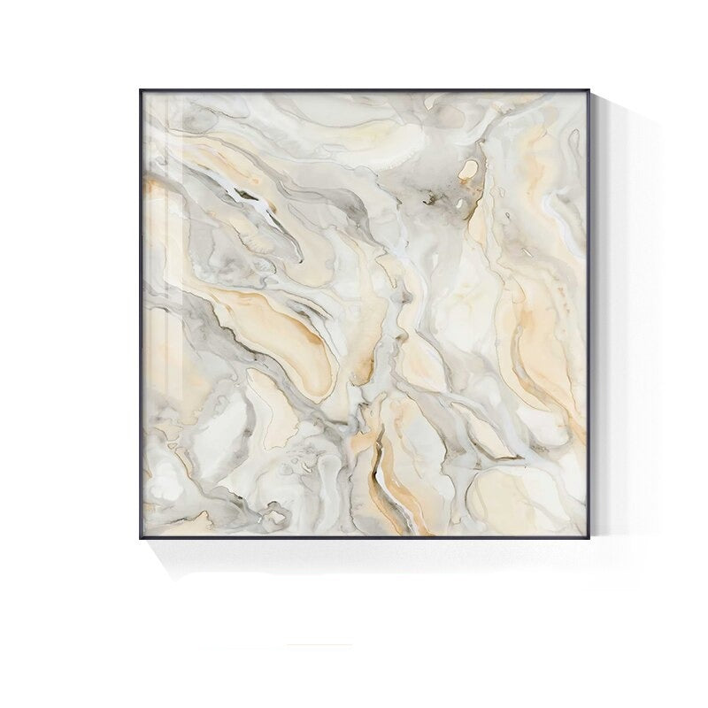Abstract Minimalist Grey Beige Marble Wall Art Canvas Prints Square Format Poster For Modern Living Room Dining Bedroom Wall Decor