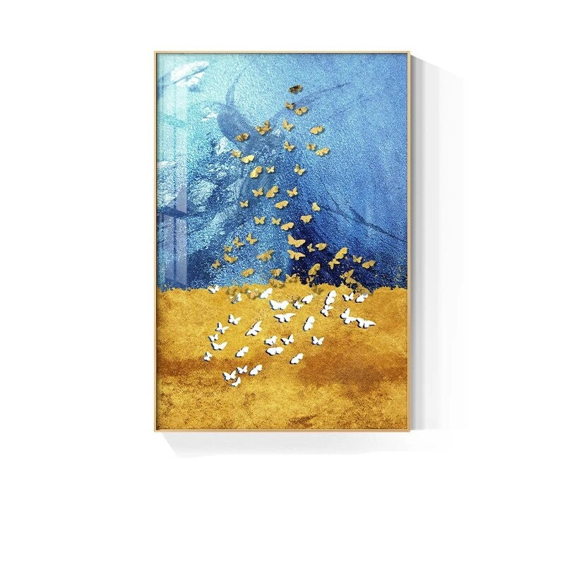 Abstract Auspicious Golden Fish Deep Blue Wall Art Fine Art Canvas Prints For Home Office Boutique Hotel Art Decor