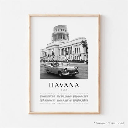 Cuba Havana Black & White Travel Poster Wall Art Canvas Prints For Living Room Dining Room