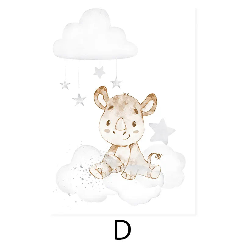 Baby Elephant Monkey Animals Nursery Wall Art Fine Art Canvas Prints Cute Pastel Poster For Baby's Room Kids Room Wall Decor