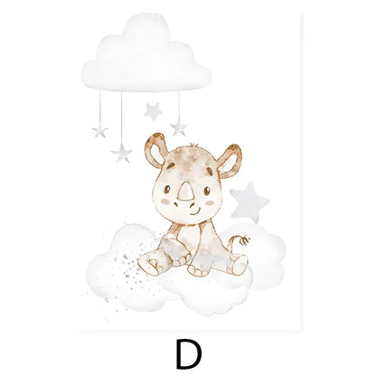 Baby Elephant Monkey Animals Nursery Wall Art Fine Art Canvas Prints Cute Pastel Poster For Baby's Room Kids Room Wall Decor