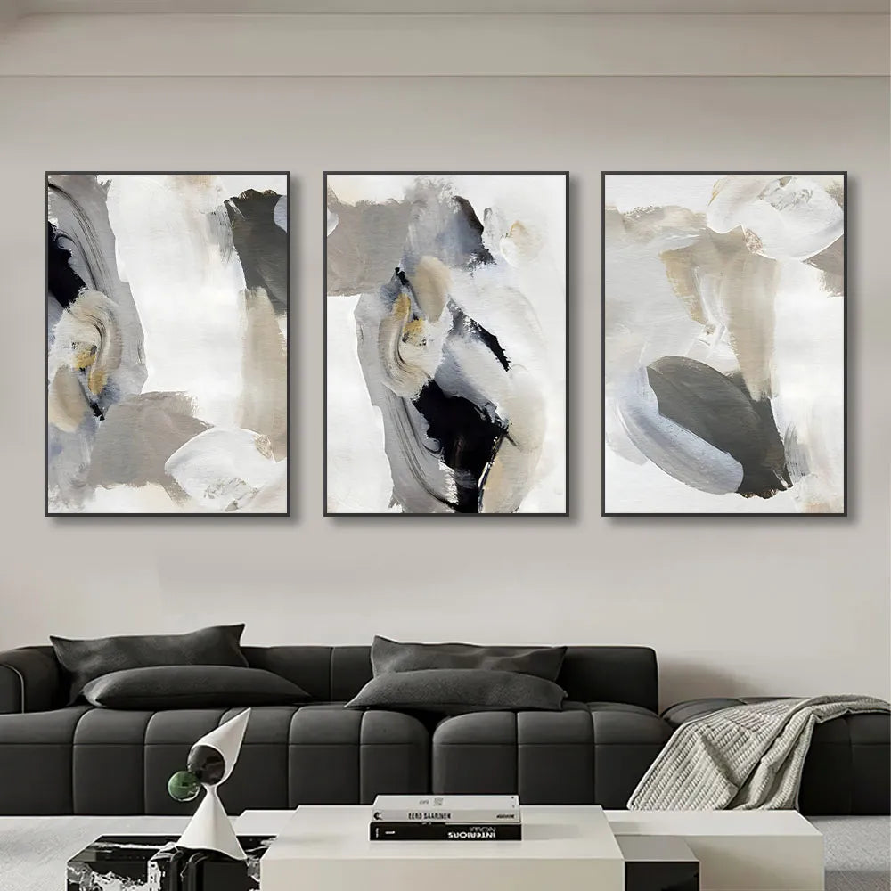 Abstract Brush Strokes Black White Wall Art Fine Art Canvas Prints For Modern Scandinavian Apartment Decor