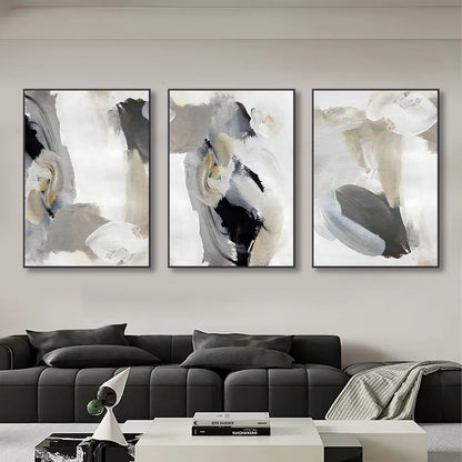 Abstract Brush Strokes Black White Wall Art Fine Art Canvas Prints For Modern Scandinavian Apartment Decor