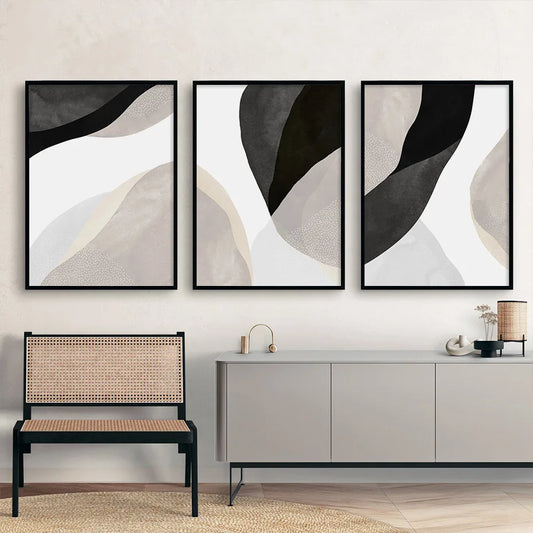 Black White Grey Minimalist Abstract Wall Art Canvas Prints For Scandinavian Living Room Bedroom Home Office Decor