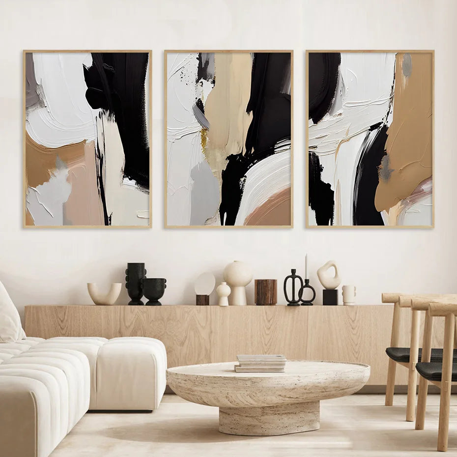 Earthen Abstract Monochrome Fusion Canvas Print Wall Art For Modern Living Room Bedroom Home Office Decor