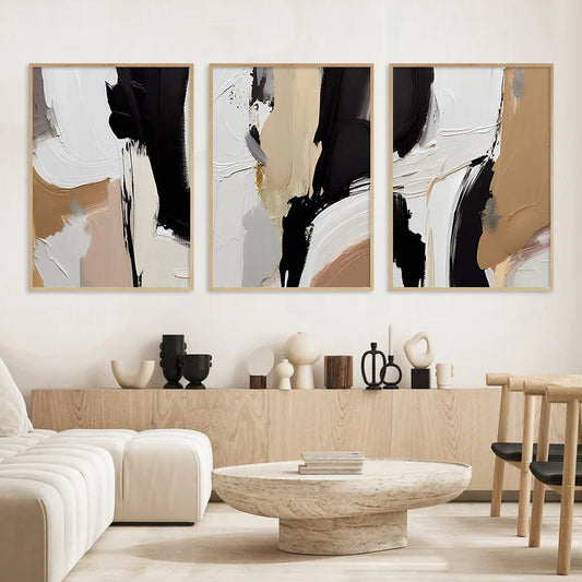 Earthen Abstract Monochrome Fusion Canvas Print Wall Art For Modern Living Room Bedroom Home Office Decor