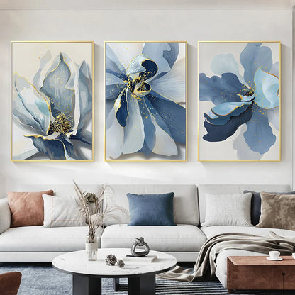 Large Blue Flowers Watercolor Wall Art Canvas Prints Botanical Abstract Posters For Modern Living Room Bedroom Wall Art Decor