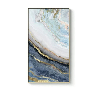 Blue Golden Liquid Marble Wall Art Canvas Prints For Modern Apartment Luxury Living Room Wall Decor