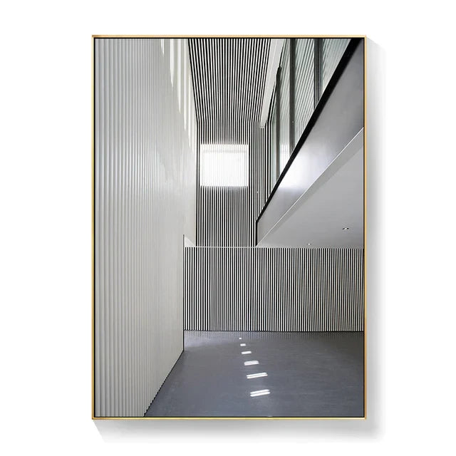 Black White Architectural Interiors Wall Art Canvas Prints For Modern Loft Living Room Home Office Decor