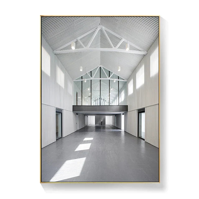 Black White Architectural Interiors Wall Art Canvas Prints For Modern Loft Living Room Home Office Decor