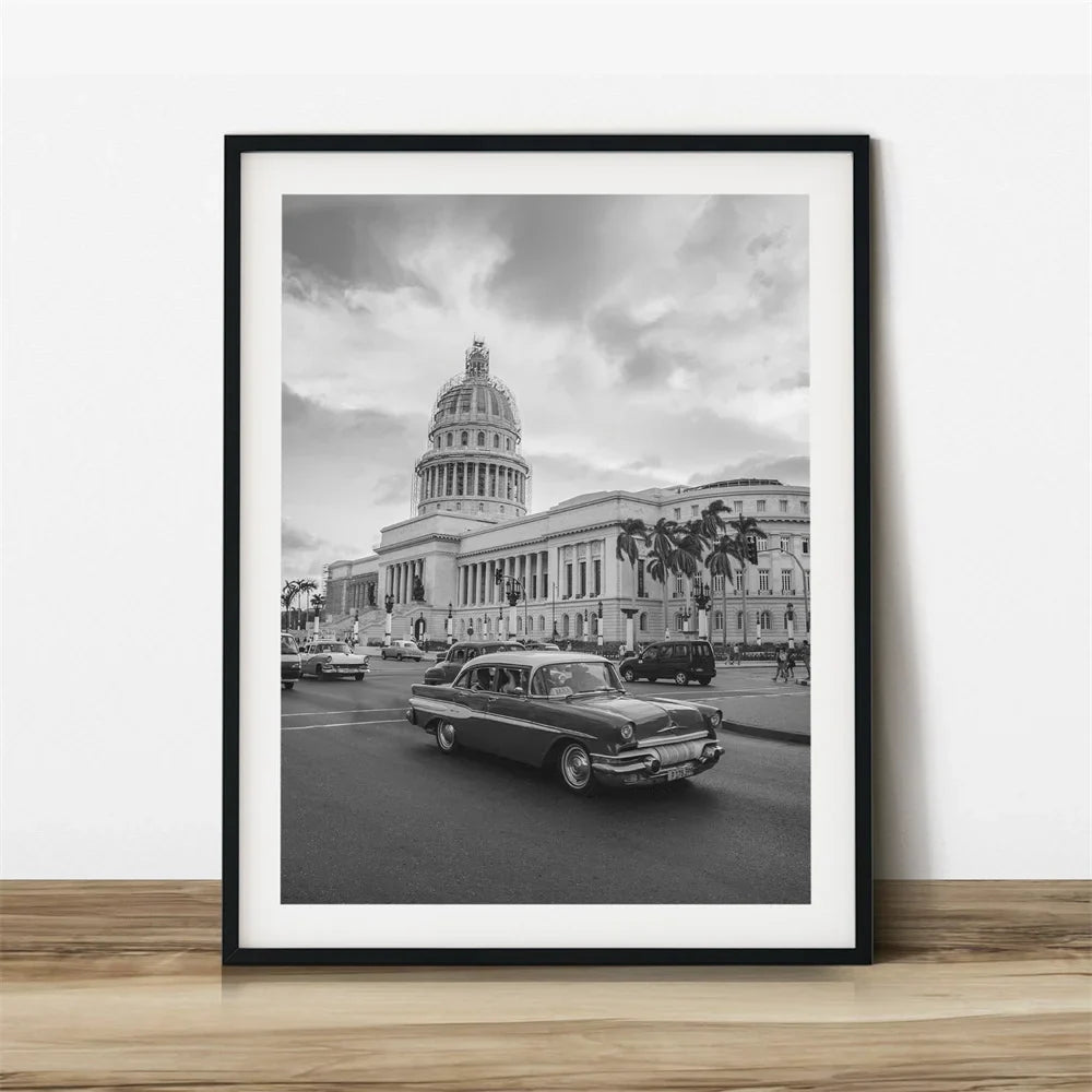 Cuba Havana Black & White Travel Poster Wall Art Canvas Prints For Living Room Dining Room