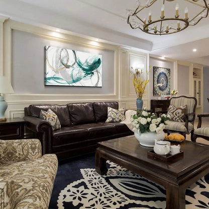 Abstract Minimalist Golden Green Flowing Wall Art Canvas Prints For Living Room Dining Room Modern Bedroom Interior Decor